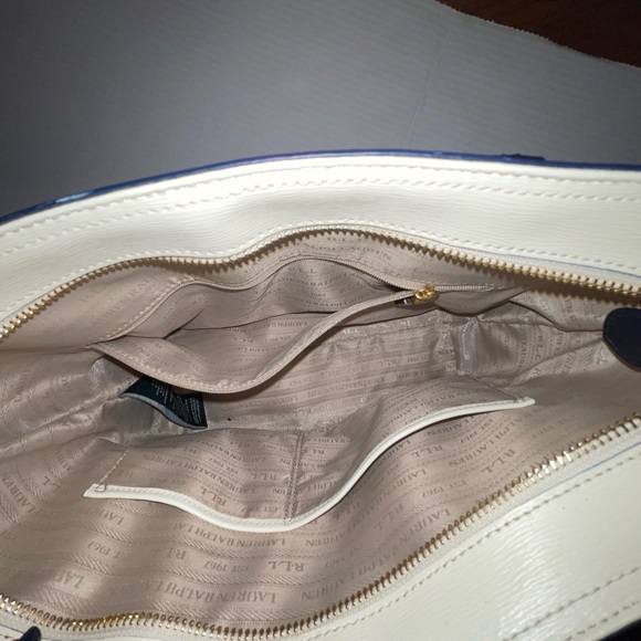 RALPH LAUREN WOMEN'S BAG cream and blue with zip closure at the top - Picture 12 of 15
